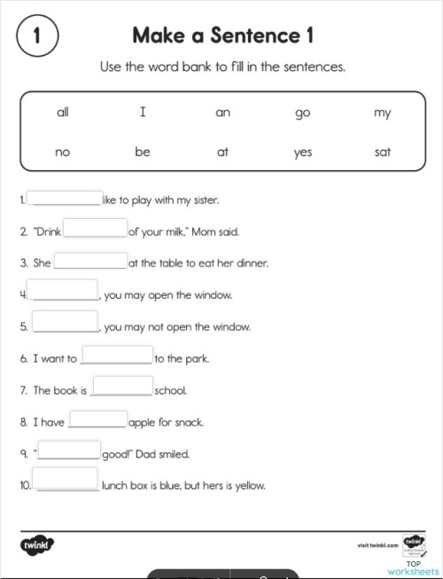 make a sentence. Interactive worksheet | TopWorksheets