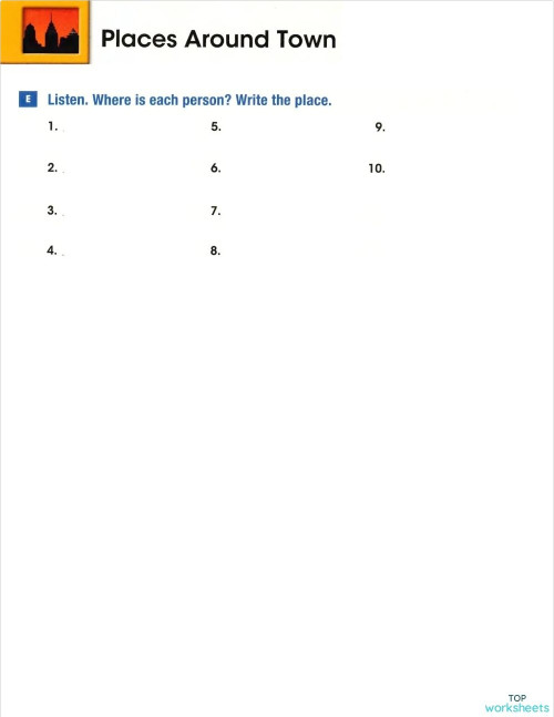 Places Around Town Beginner Workbook Activity E. Interactive worksheet ...
