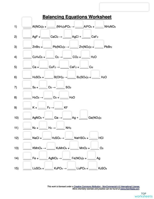 S.3/4ScienceBalancing equation. Interactive worksheet TopWorksheets