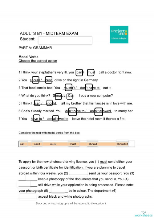 Adults B1 Midterm Exam. Interactive worksheet | TopWorksheets