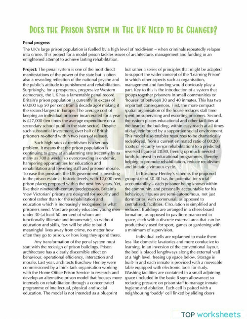 Reading Ex. - Prison System in the UK (IELTS). Interactive worksheet ...