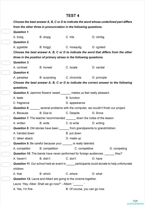 4. ĐỀ LUYỆN TẬP THAM KHẢO-T4. Interactive worksheet | TopWorksheets