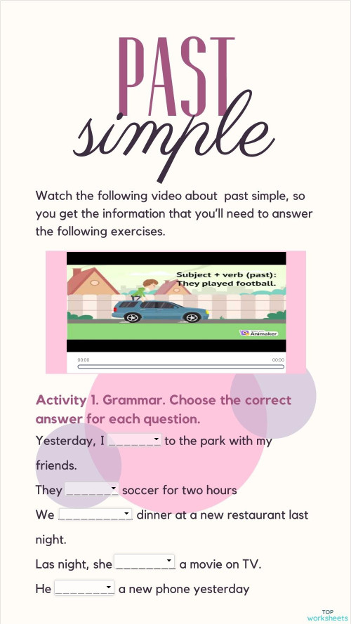 SIMPLE PAST TENSE WORKSHEET. Interactive worksheet TopWorksheets