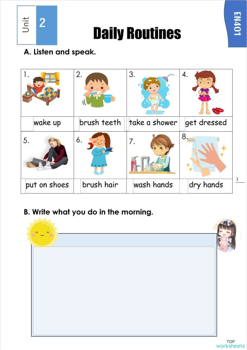 Unit 2 Daily Routines and Personal Care Items. Interactive worksheet ...