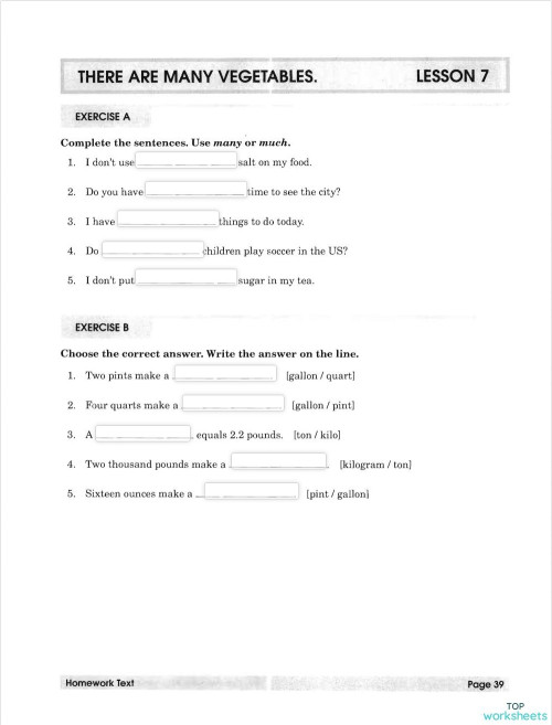 Much Many A Lot Of übungen Mit Lösungen Lesson 7 much many a an. Ficha interactiva | TopWorksheets
