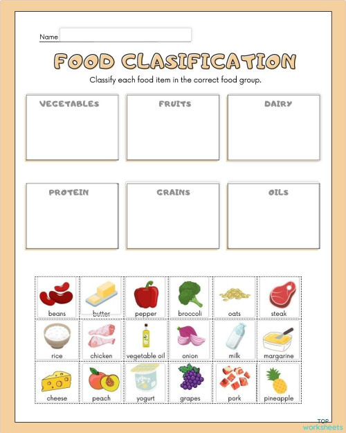 Food classification. Interactive worksheet | TopWorksheets