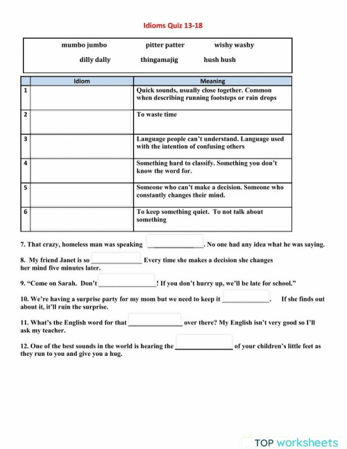 Idioms Quiz 8-13. Interactive worksheet | TopWorksheets