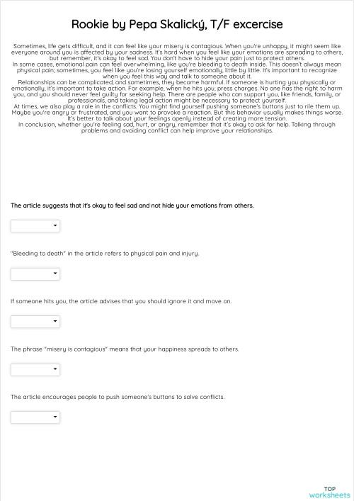 Rookie by Pepa Skalický, T/F excercise. Interactive worksheet