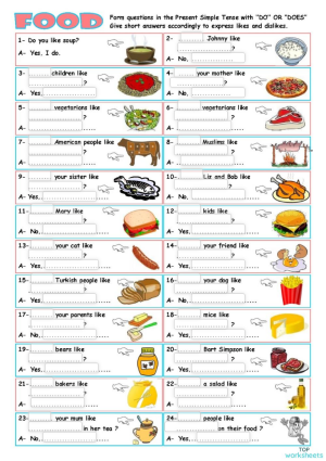 food x present simple questions and short answers interactive worksheet topworksheets