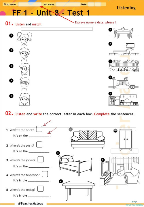 FF 1 - Unit 08 - Test 1 - Listening. Interactive worksheet | TopWorksheets