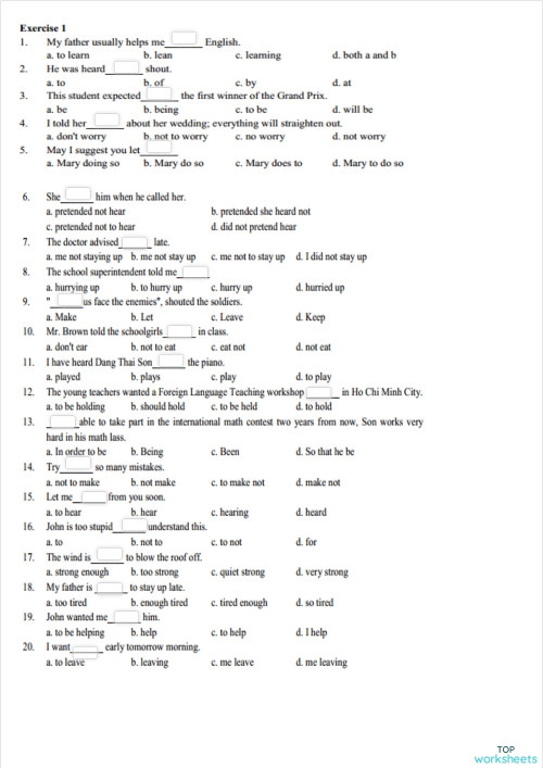 INFINITIVE 01. Interactive worksheet | TopWorksheets