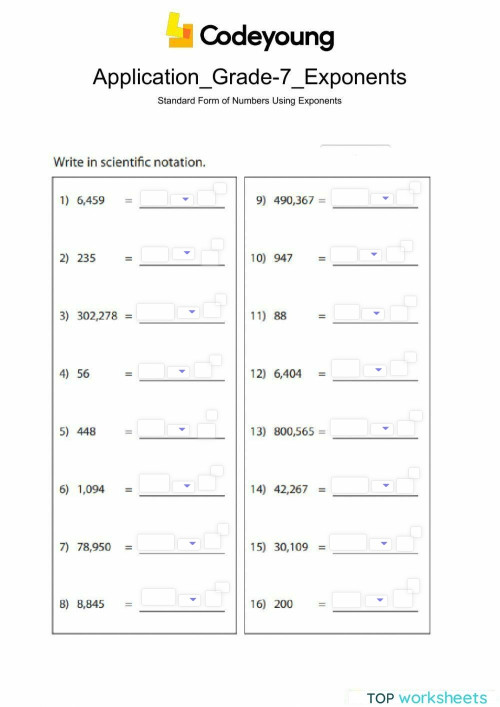 Standard Form of Numbers Using Exponents Application. Interactive