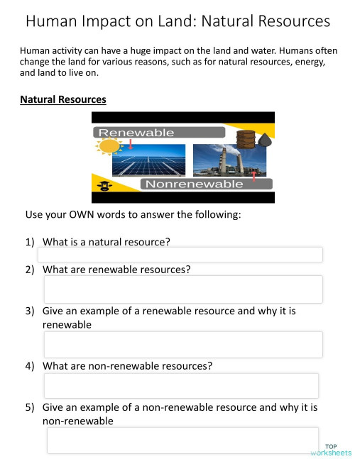 Natural Resources: Renewable and Non-Renewable. Interactive worksheet ...