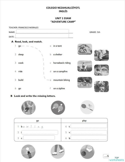 5th Grade Unit 1 Exam. Ficha interactiva | TopWorksheets