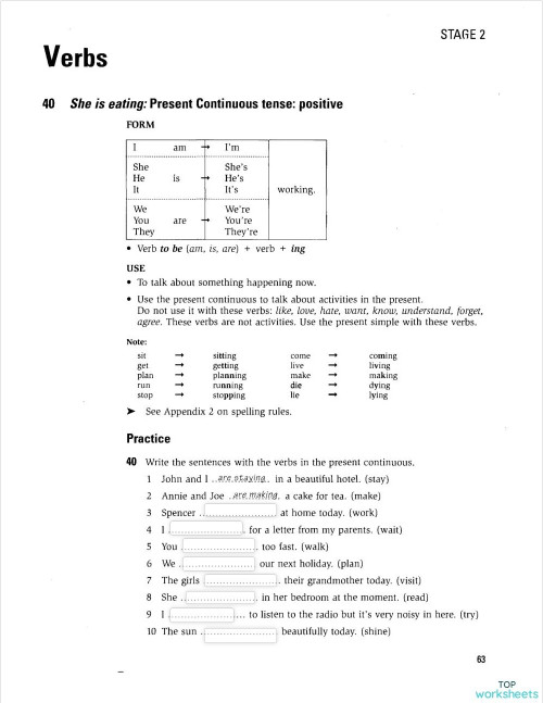 GRAMMAR: PRESENT PROGRESSIVE. Bài tập tương tác | TopWorksheets