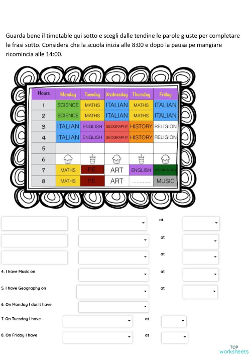 daily routine and clock. Interactive worksheet | TopWorksheets