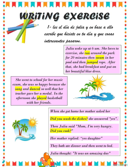 JULIA'S DAY. Interactive worksheet | TopWorksheets