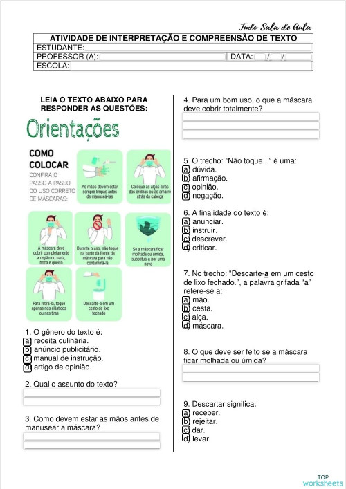 SIMULADO - TEXTO INSTRUCIONAL. Ficha interativa | TopWorksheets