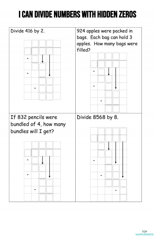 Dividing Numbers up to 9999 by 1Digit Numbers with Hidden Zeros