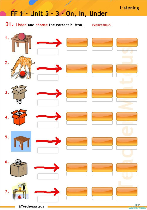 FF 1 - Unit 05 - 3 - On, In, Under - Listening. Interactive worksheet ...