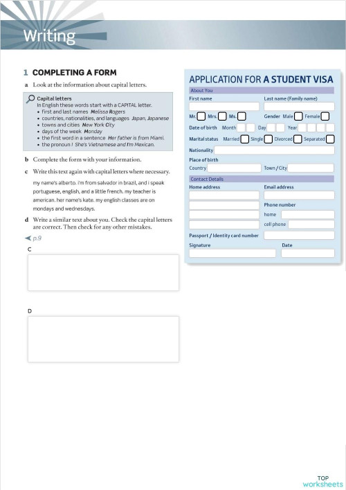 Completing a form. Interactive worksheet | TopWorksheets