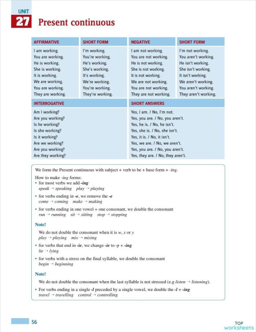 Grammar - Present continuous - WS. Interactive worksheet | TopWorksheets