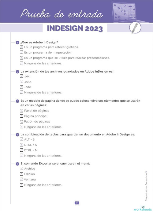 P.E. - Indesign. Ficha interactiva | TopWorksheets