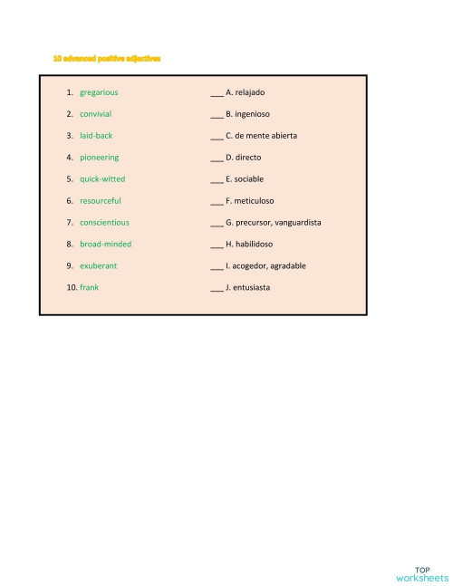10 advanced positive adjectives. Interactive worksheet | TopWorksheets