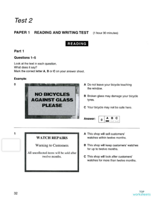 Reading Mini Test 4. Interactive worksheet | TopWorksheets