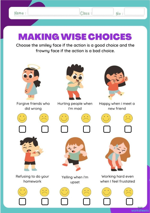 Making wise choices ใบงานเชิงโต้ตอบ | TopWorksheets