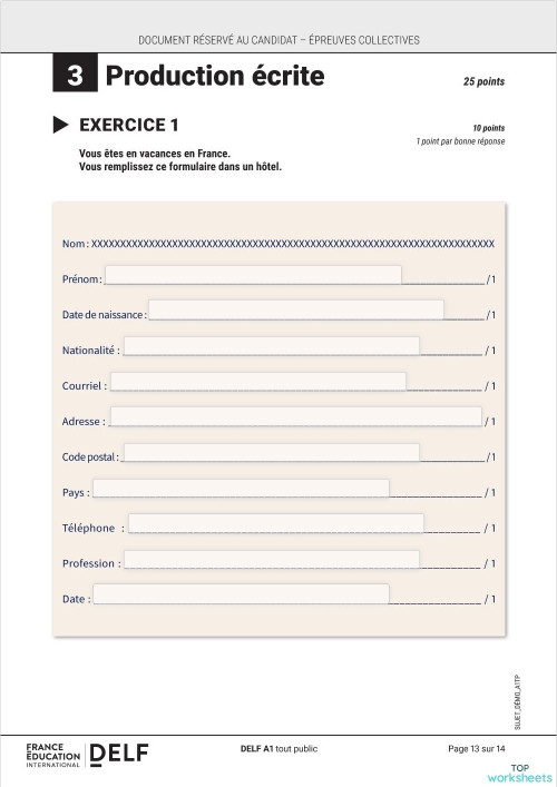 Expression crite DELF A1 Fiche Interactive TopWorksheets expression-crite-delf-a1-fiche-interactive-topworksheets