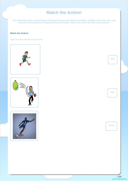 Match the Action!. Interactive worksheet | TopWorksheets