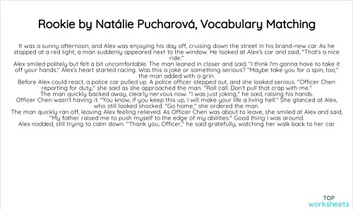 Rookie by Natálie Pucharová, Vocabulary Matching. Interactive worksheet ...