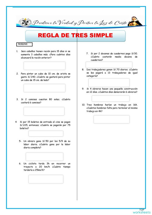 Regla De Tres Simple Ficha Interactiva Topworksheets 7017