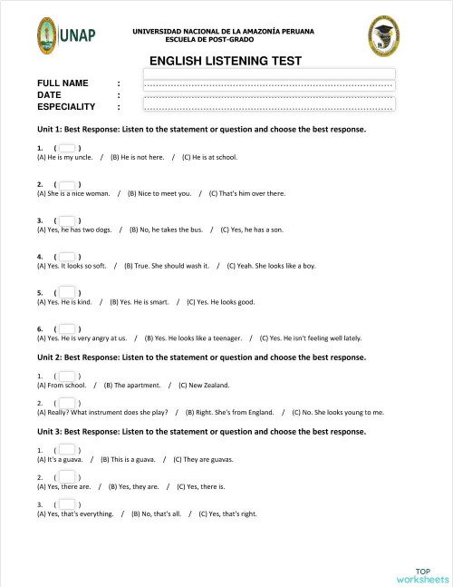 Listening Comprehension Interactive Worksheets And Online Exercises