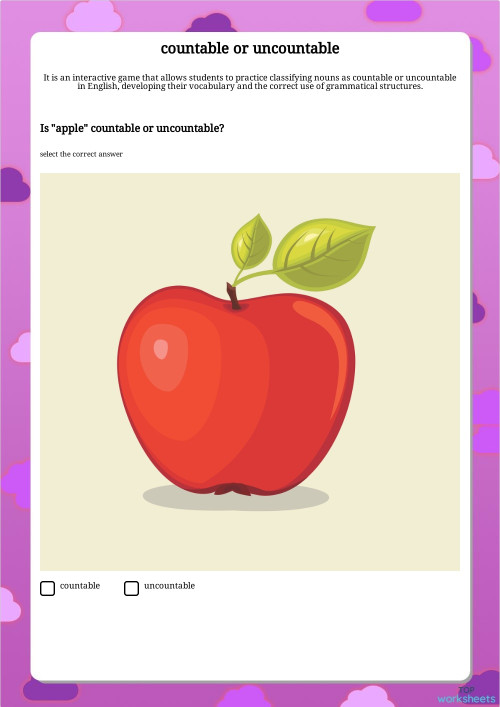 countable or uncountable. Interactive worksheet | TopWorksheets