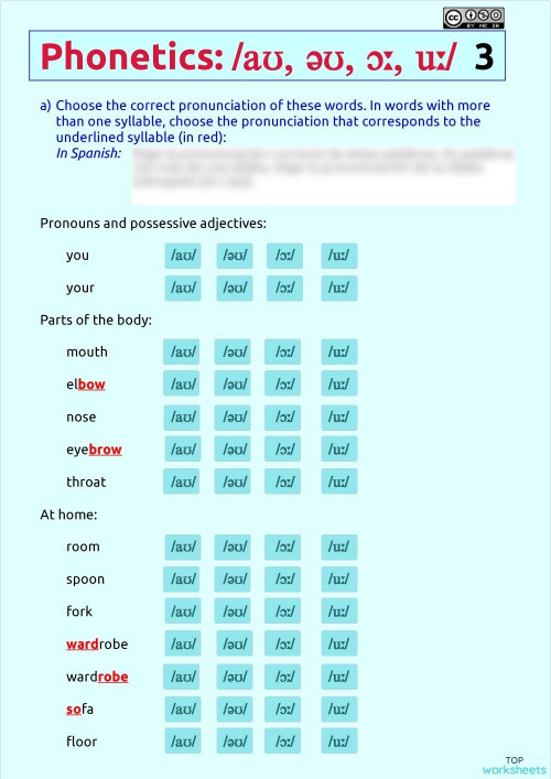 Phonetics 3: /aʊ, əʊ, o: u:/. Interactive worksheet | TopWorksheets