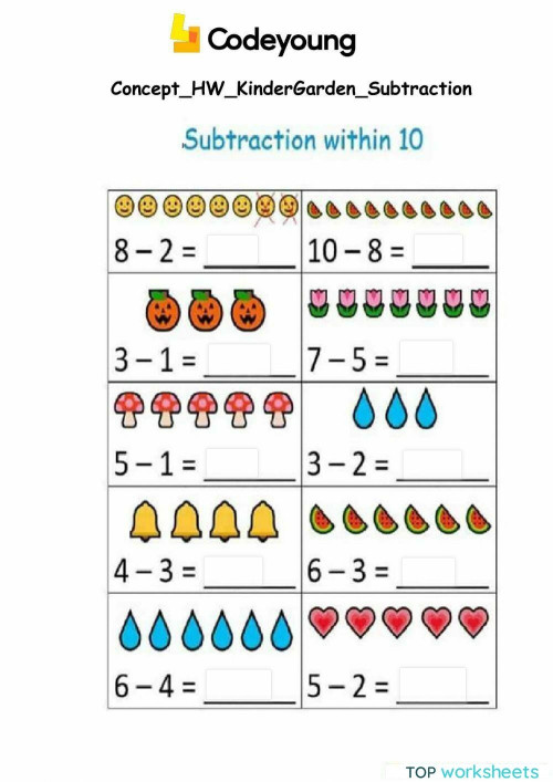 Subtraction for kg. Interactive worksheet TopWorksheets