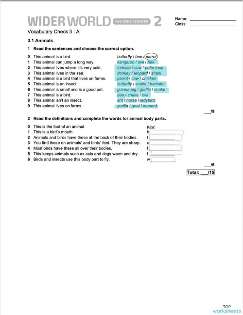 Wider world 2 Vocabulary test 3a. Interactive worksheet | TopWorksheets