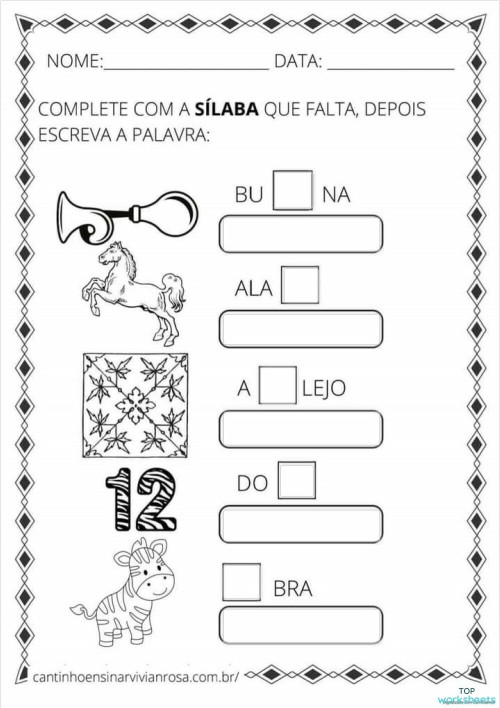 COMPLETE COM A SÍLABA QUE FALTA.. Ficha interativa | TopWorksheets