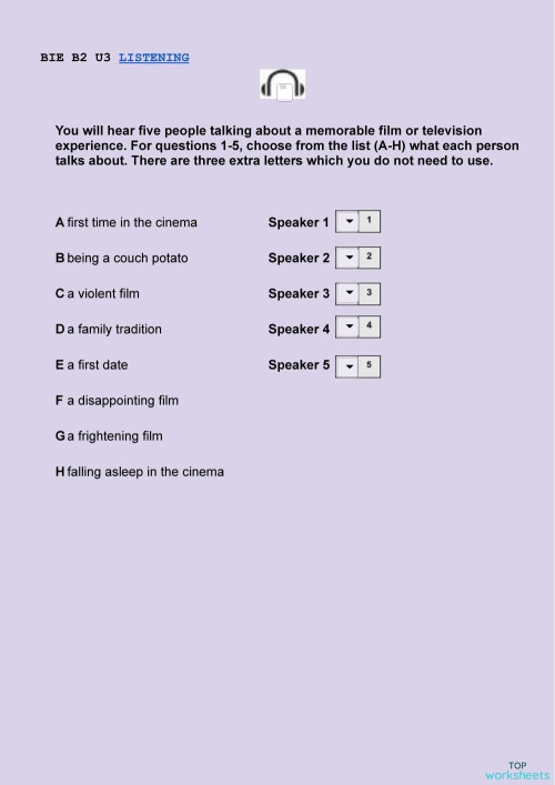Bie B2 U3 Listening Interactive Worksheet Topworksheets