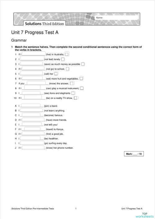 Unit 7 Progress Test. Interactive worksheet | TopWorksheets