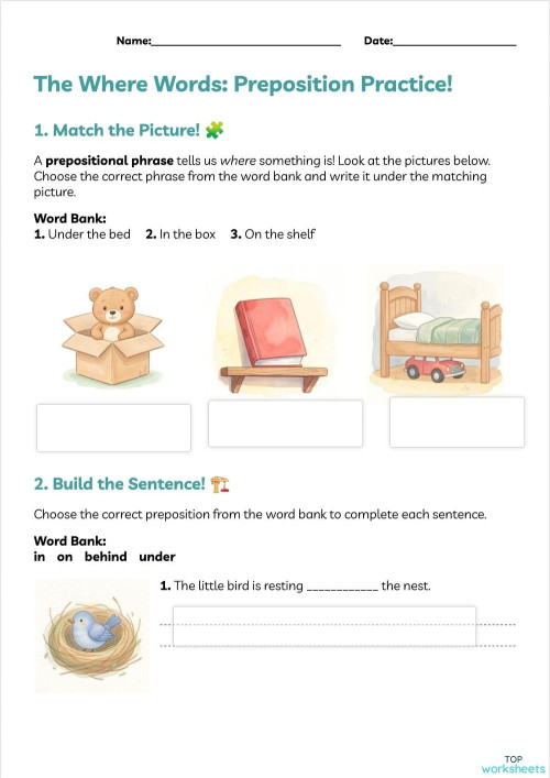Prepositions: interactive worksheets and online exercises | TopWorksheets