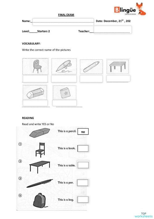 STARTERS FINAL EXAM. Interactive worksheet | TopWorksheets