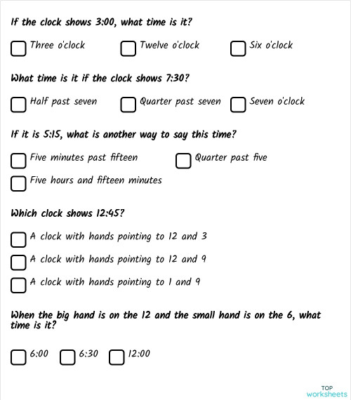 The time hours. Interactive worksheet TopWorksheets
