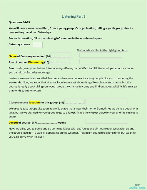 PET listening: interactive worksheets and online exercises | TopWorksheets