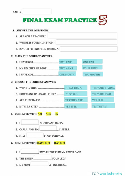 1st Children Y practice final exam 2020 3b. Interactive worksheet ...
