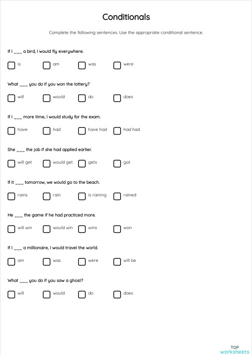 Conditionals. Interactive worksheet | TopWorksheets