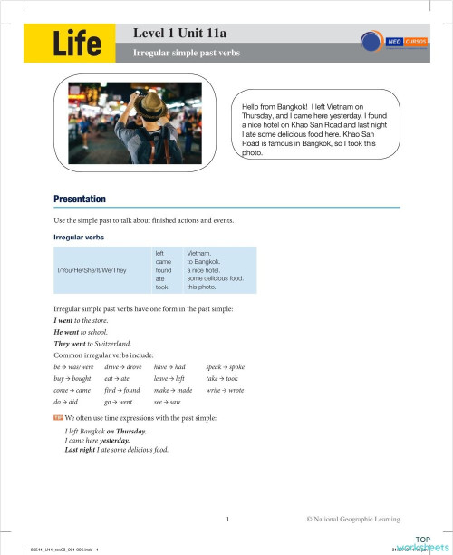 Neo Cursos Life 1 Unit 11a. Interactive worksheet | TopWorksheets