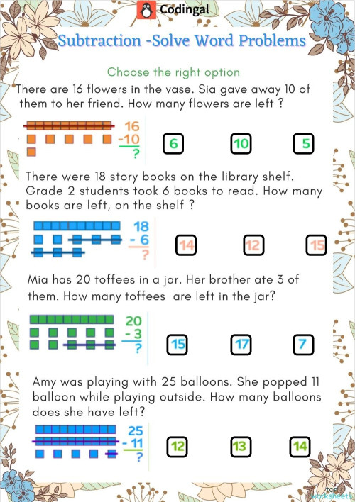 M_G01M07L27_WC03_Word Problems for Subtraction. Interactive worksheet ...